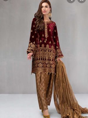 Maria B Party Embroidered suit – Velvet