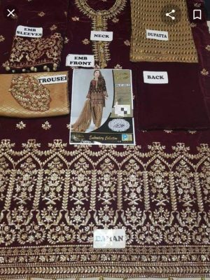 Maria B Party Embroidered suit – Velvet